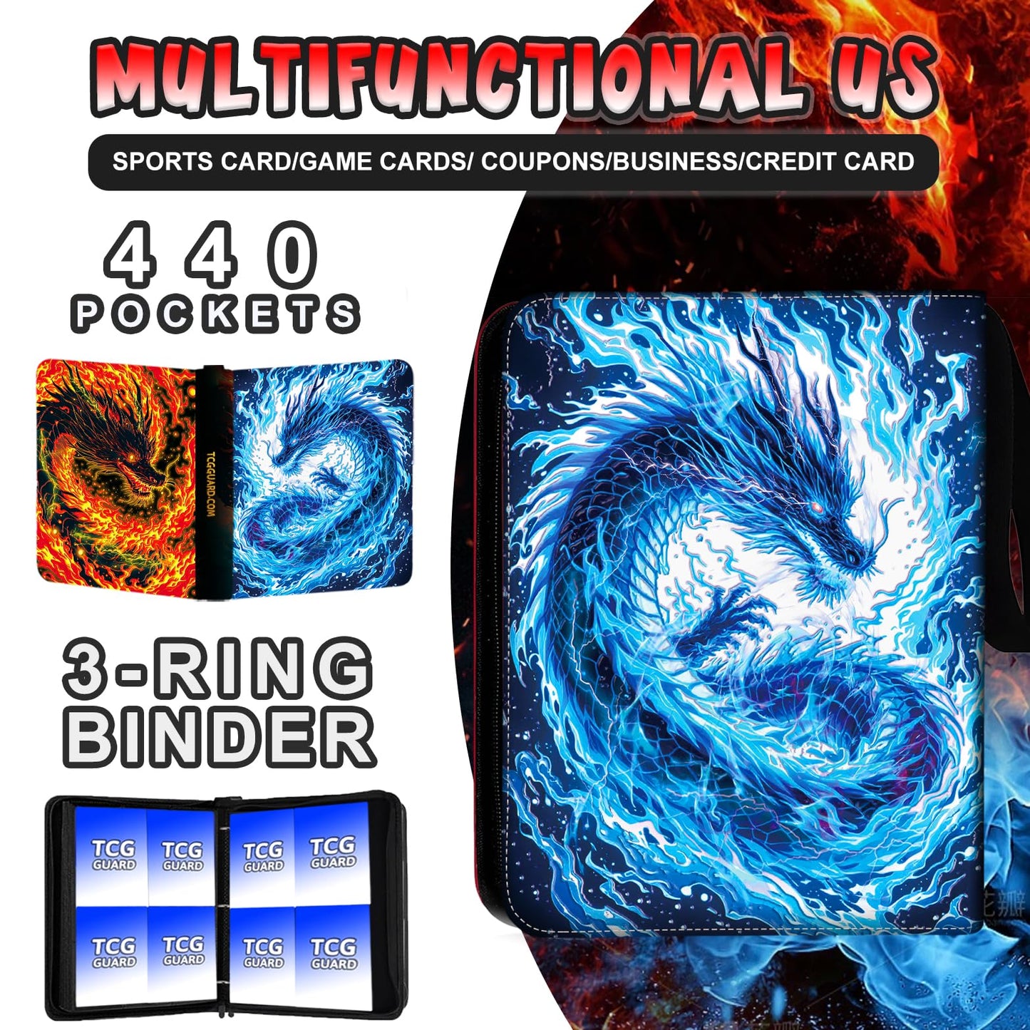 MYTCG 440 Card Binder 4 Pocket with 55 Pages – Removable Sleeves, Waterproof Card Organizer