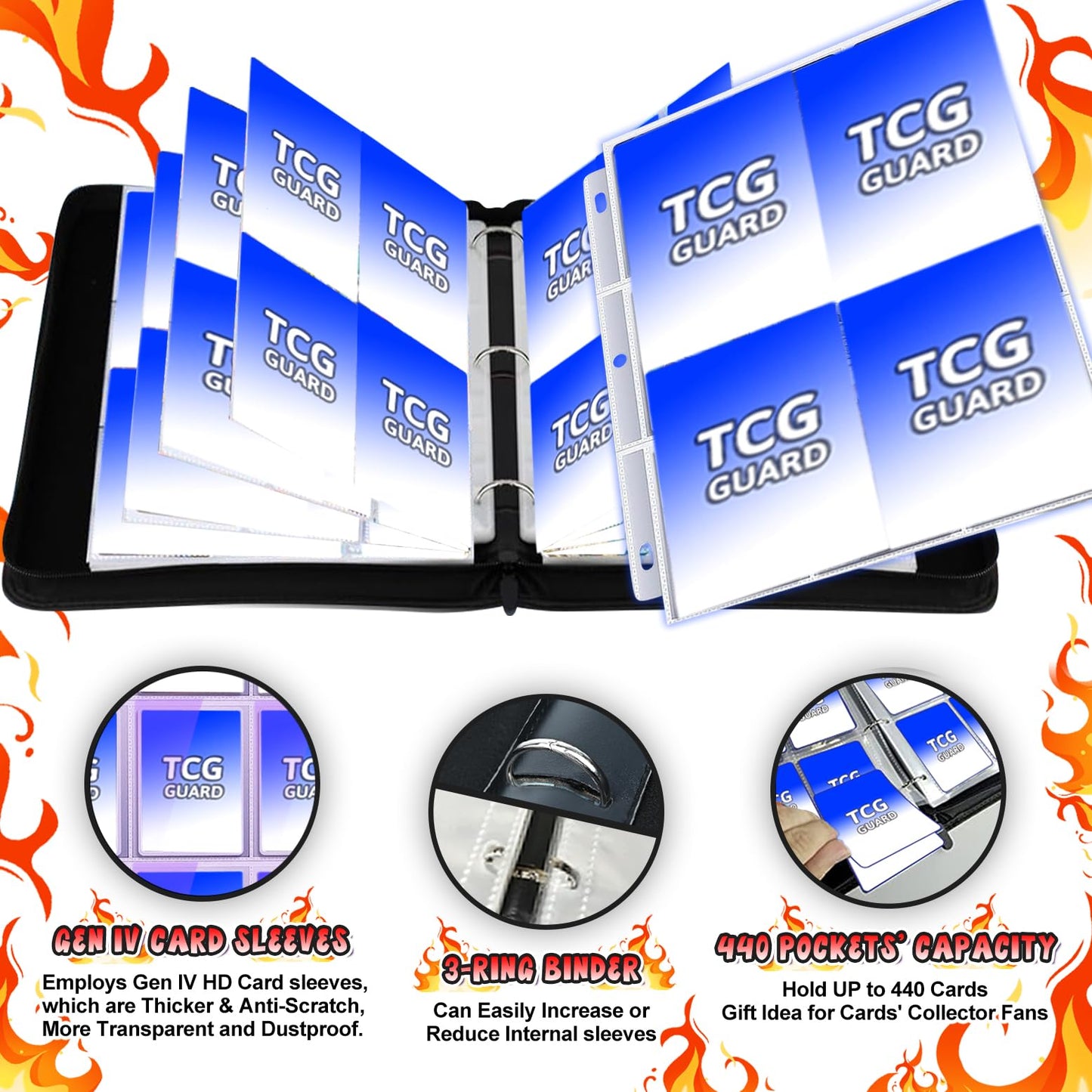 MYTCG 440 Card Binder 4 Pocket with 55 Pages – Removable Sleeves, Waterproof Card Organizer