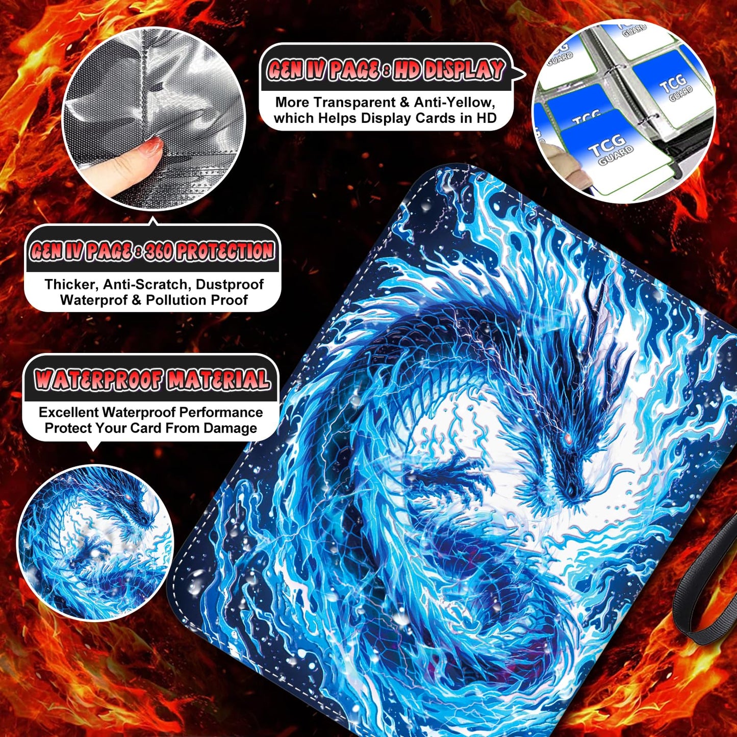 MYTCG 440 Card Binder 4 Pocket with 55 Pages – Removable Sleeves, Waterproof Card Organizer