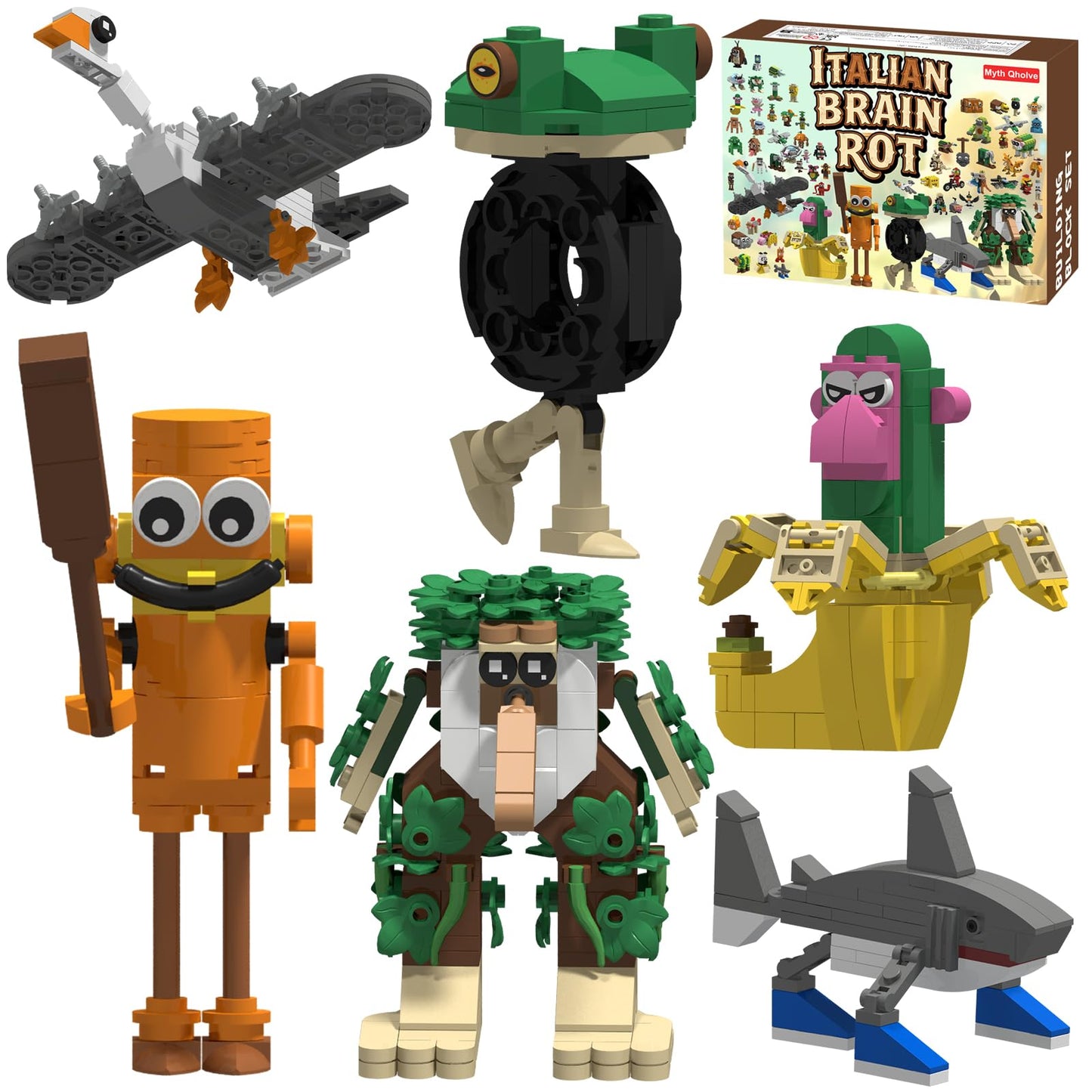 Myth Qholve Italian Brain Rot 6-in-1 Building Blocks – Fun Meme Figures Gift Idea