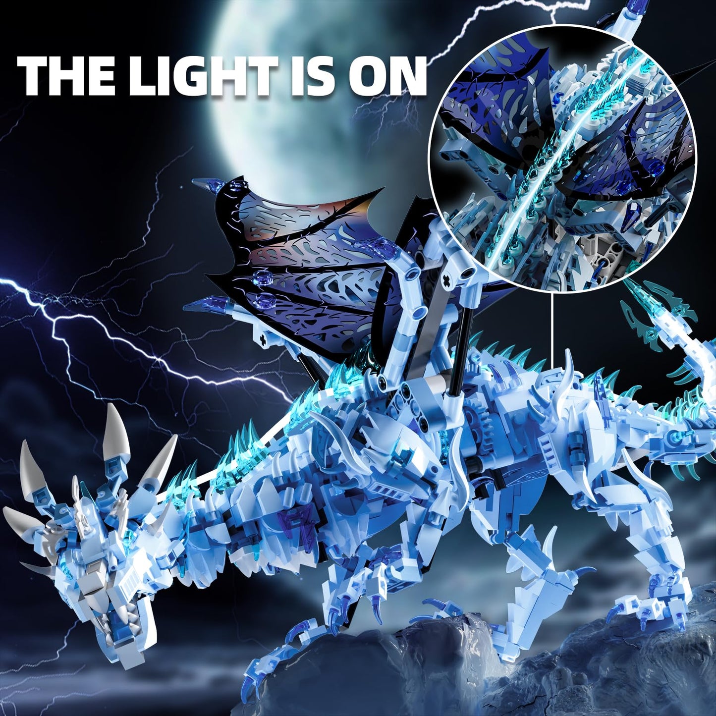 Myth Qholve Mechanical Dark Ice Dragon Build Set – Hand Crank or Motor Motion for Teens & Adults