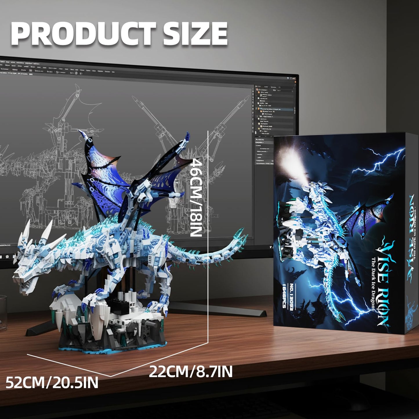 Myth Qholve Mechanical Dark Ice Dragon Build Set – Hand Crank or Motor Motion for Teens & Adults