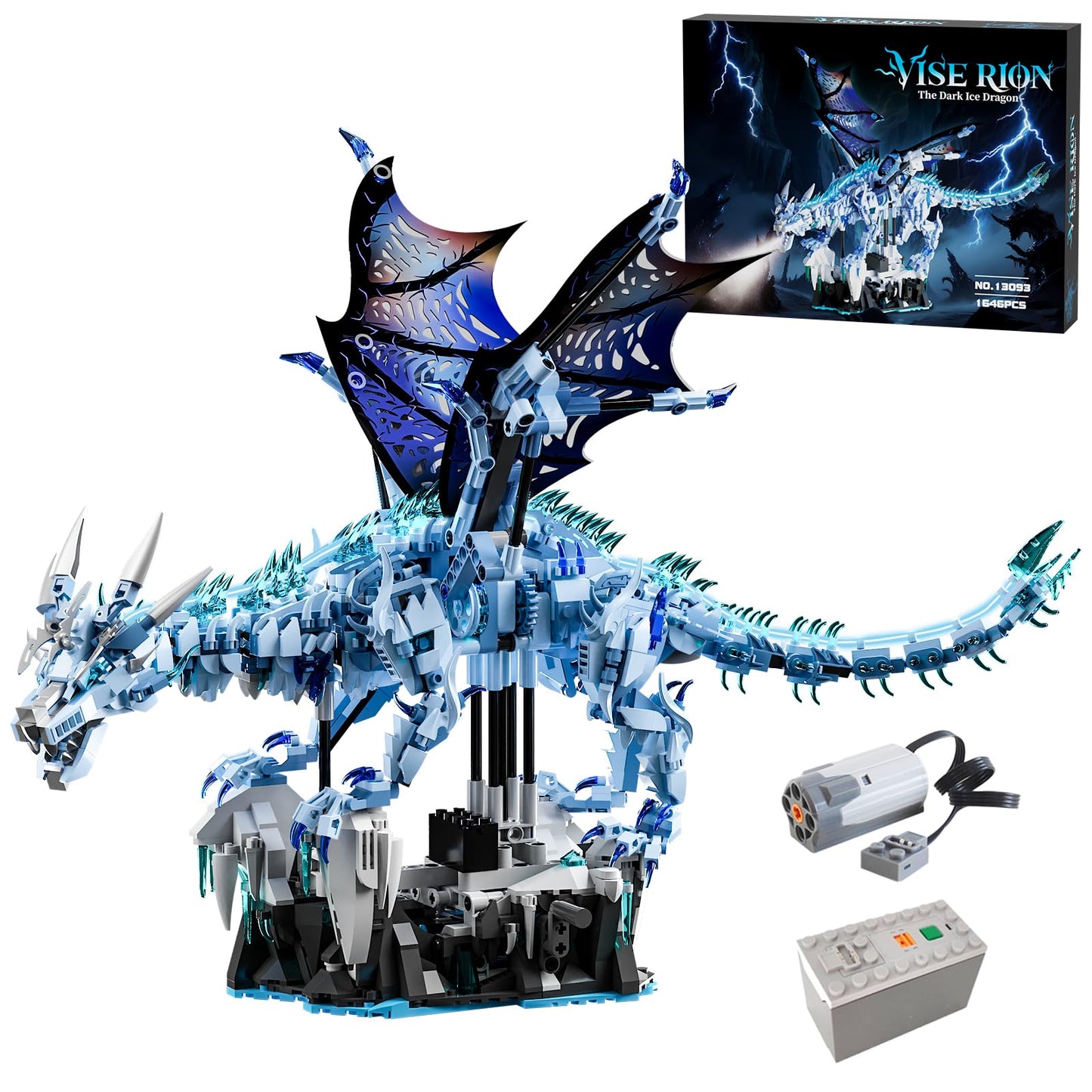 Myth Qholve Mechanical Dark Ice Dragon Build Set – Hand Crank or Motor Motion for Teens & Adults