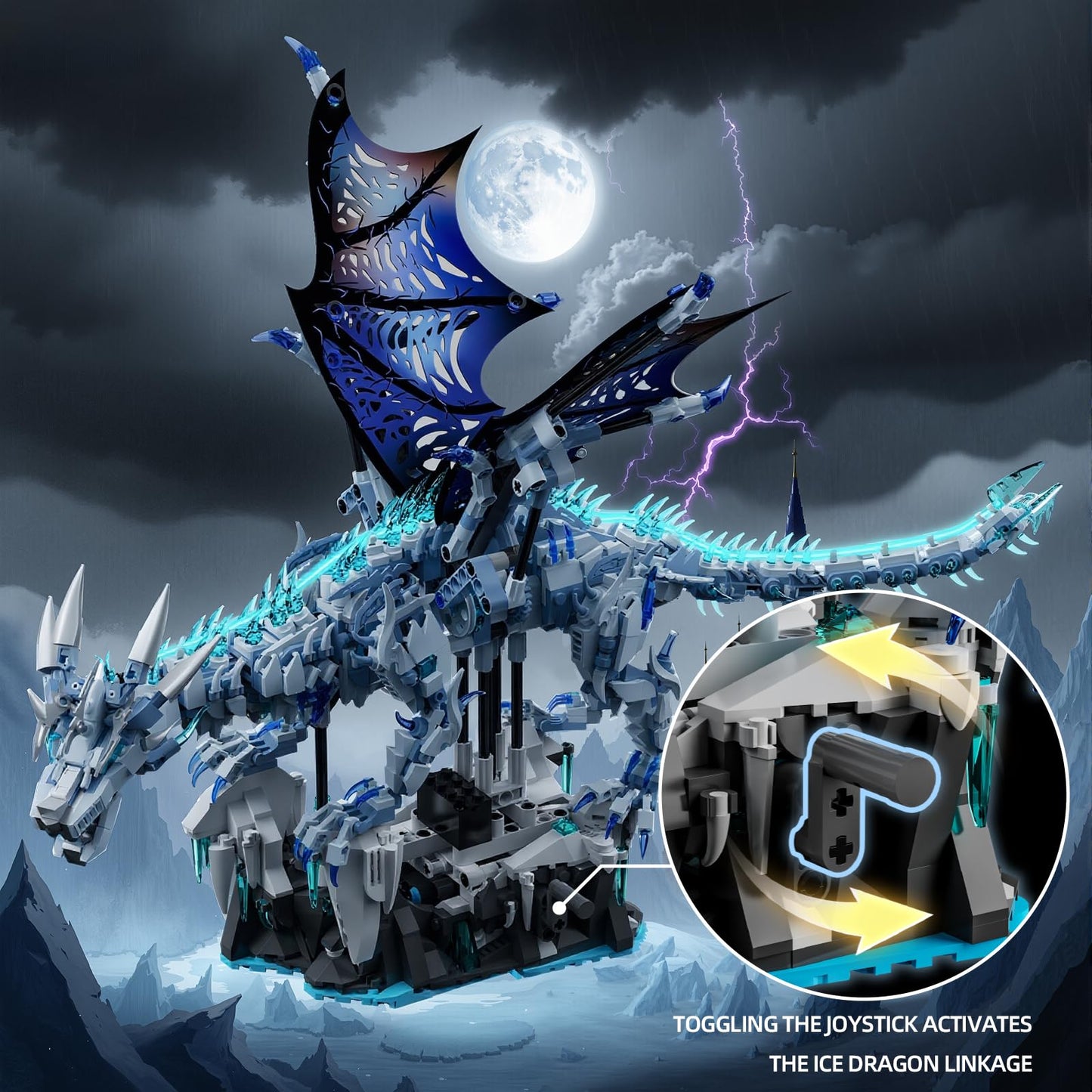 Myth Qholve Mechanical Dark Ice Dragon Build Set – Hand Crank or Motor Motion for Teens & Adults