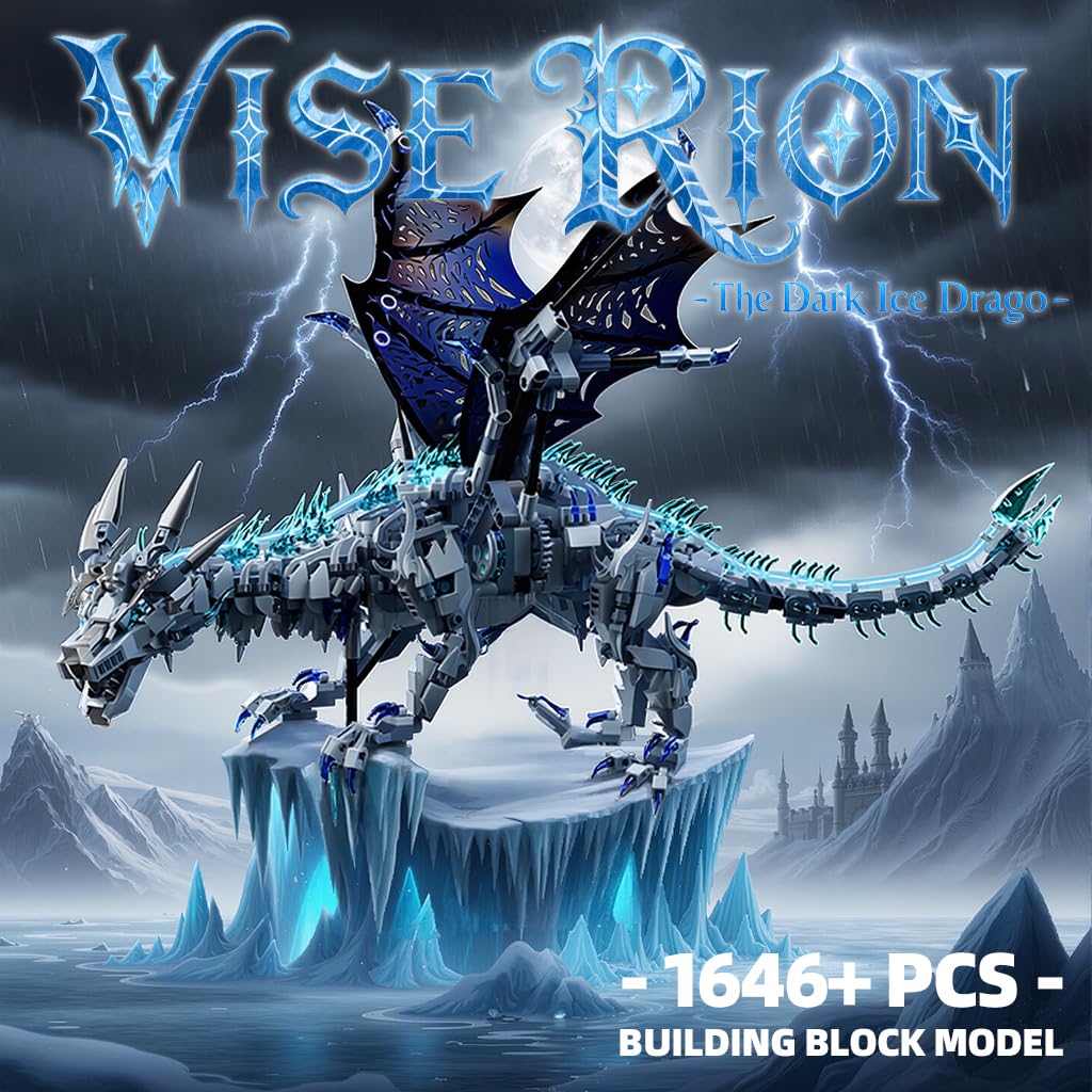 Myth Qholve Mechanical Dark Ice Dragon Build Set – Hand Crank or Motor Motion for Teens & Adults