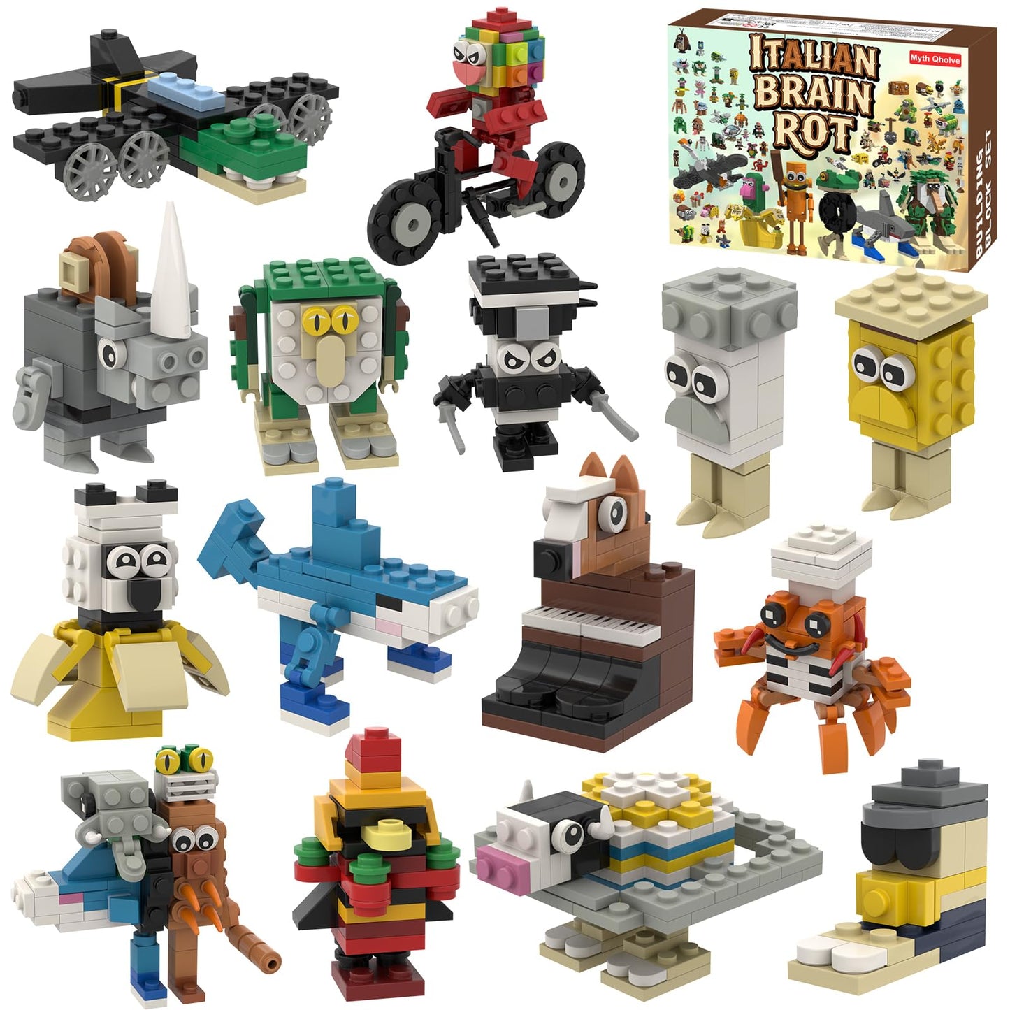 Myth Qholve Italian Brain Rot 16-in-1 Building Blocks – Fun Meme Figures & Creative Gift