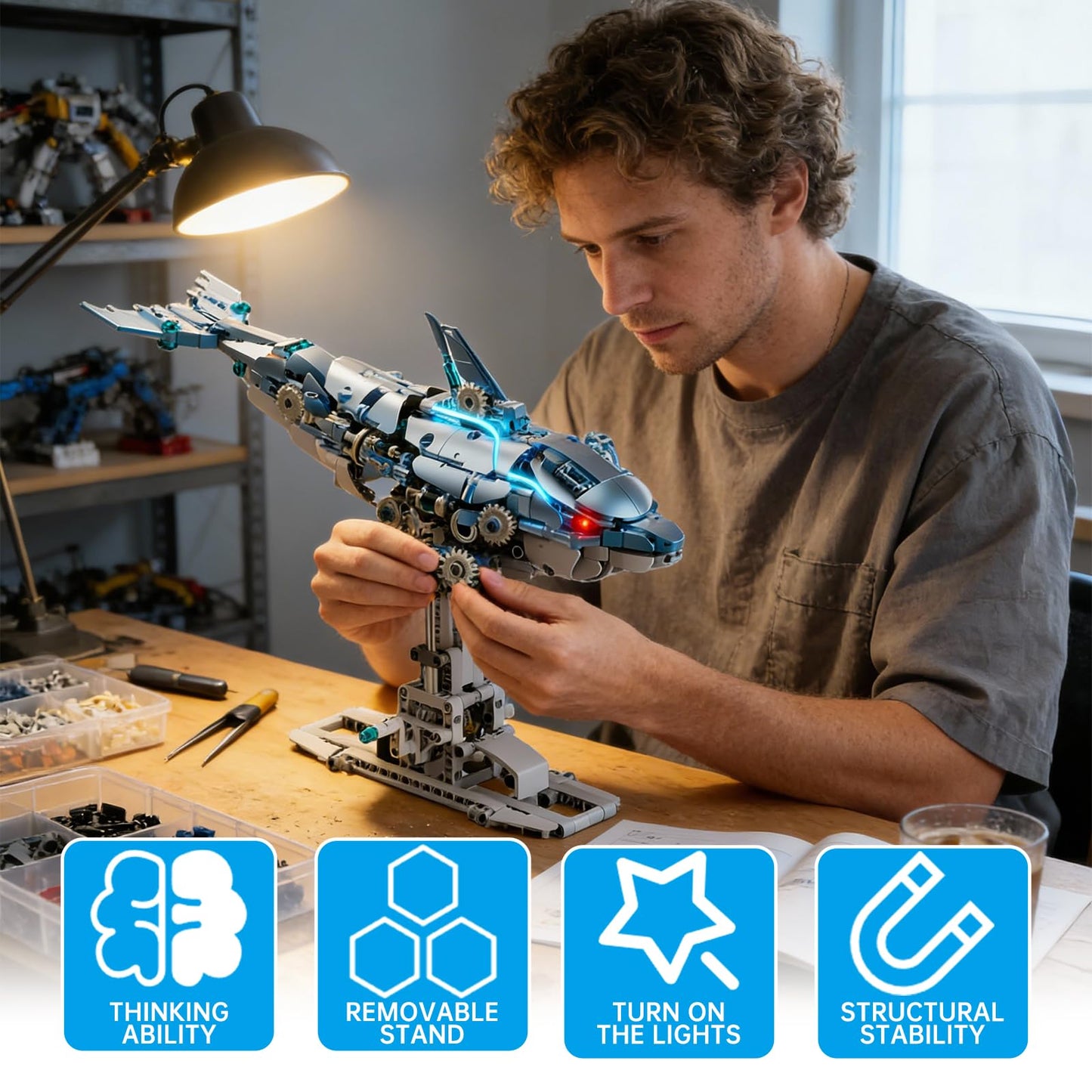 Myth Qholve Mechanical Blue Dolphin Building Blocks Set – Hand-Driven Motion