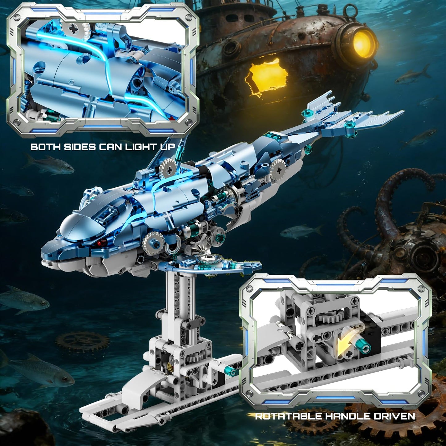 Myth Qholve Mechanical Blue Dolphin Building Blocks Set – Hand-Driven Motion