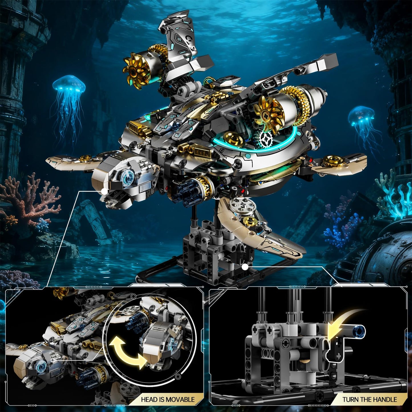 Myth Qholve Mechanical Turtle – Hand-Crank Gear Motion Steampunk Model