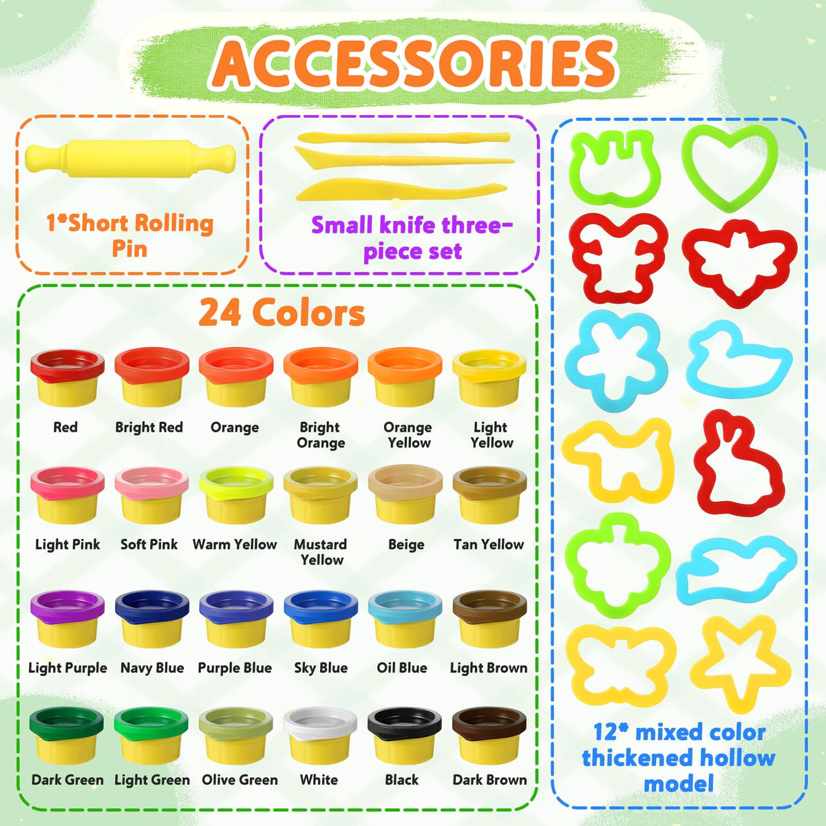 Mythcloud 24-Color DIY Playdough Bulk Pack with 16 Tools – Safe Odor-Free Kids Craft Kit for Ages 3–8