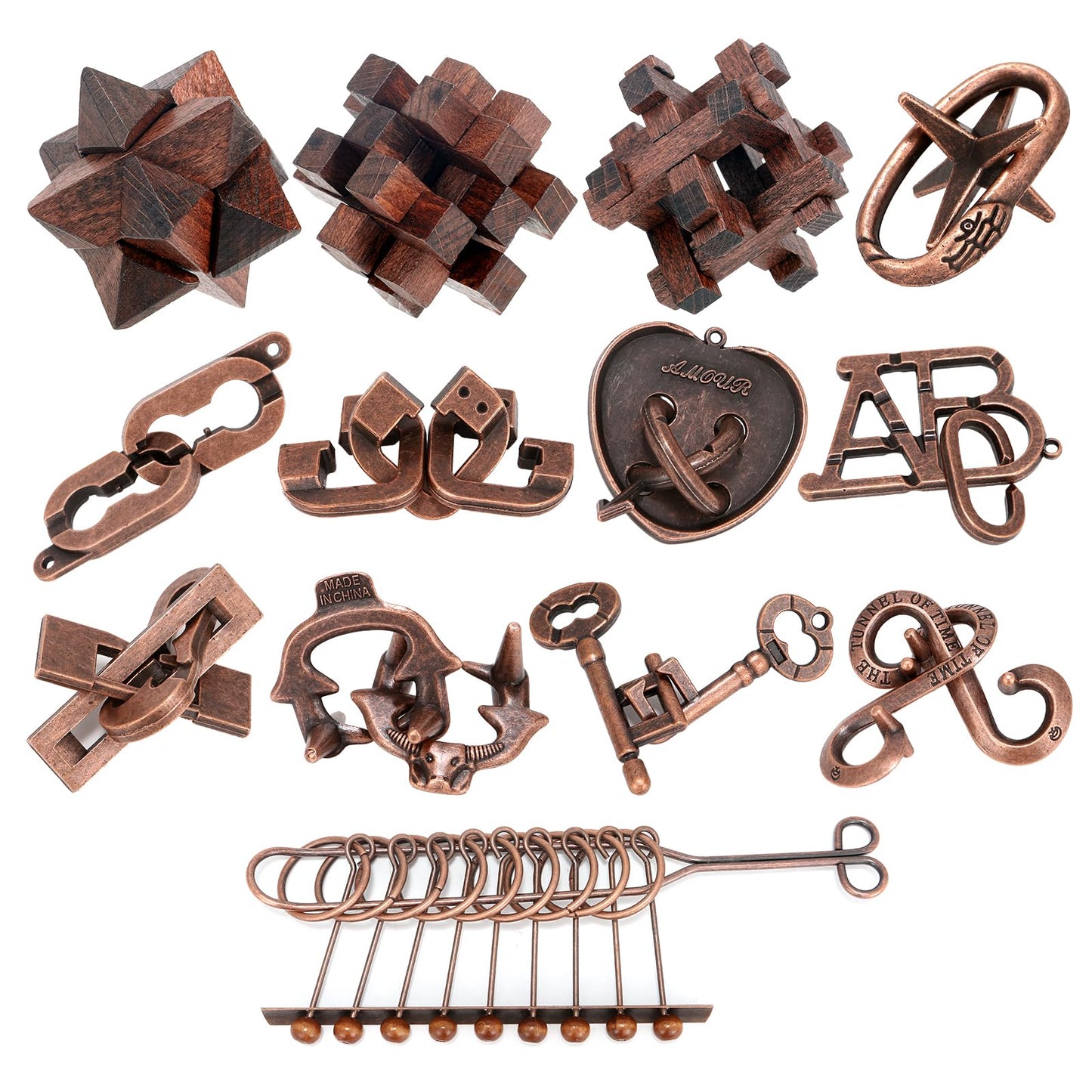 Mytothfy 13-Piece Brain Teaser Puzzles – 3D Wood & Metal Interlocking Puzzles for Adults
