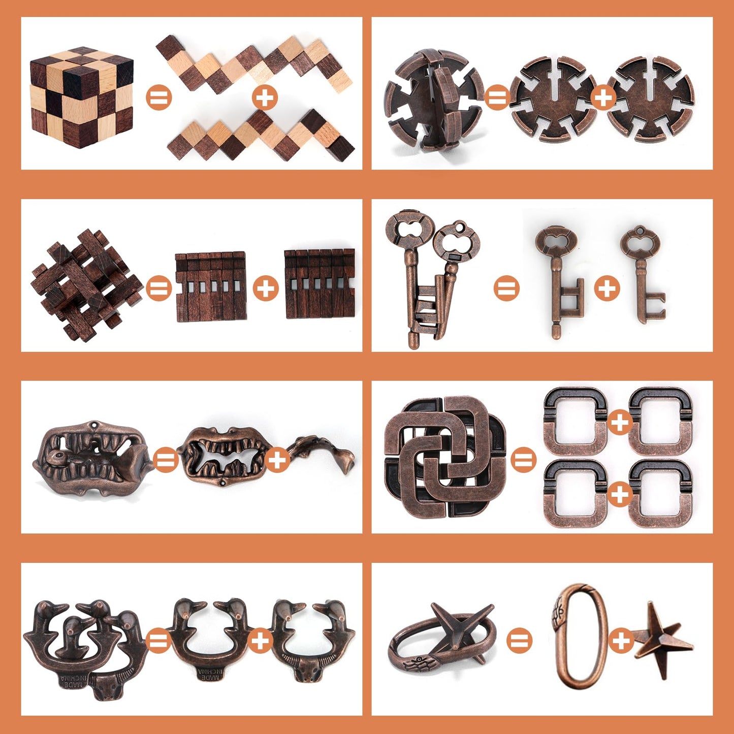 Mytothfy 8 Pcs Brain Teaser Puzzles – Wooden 3D Interlocking IQ Toys for Adults & Teens
