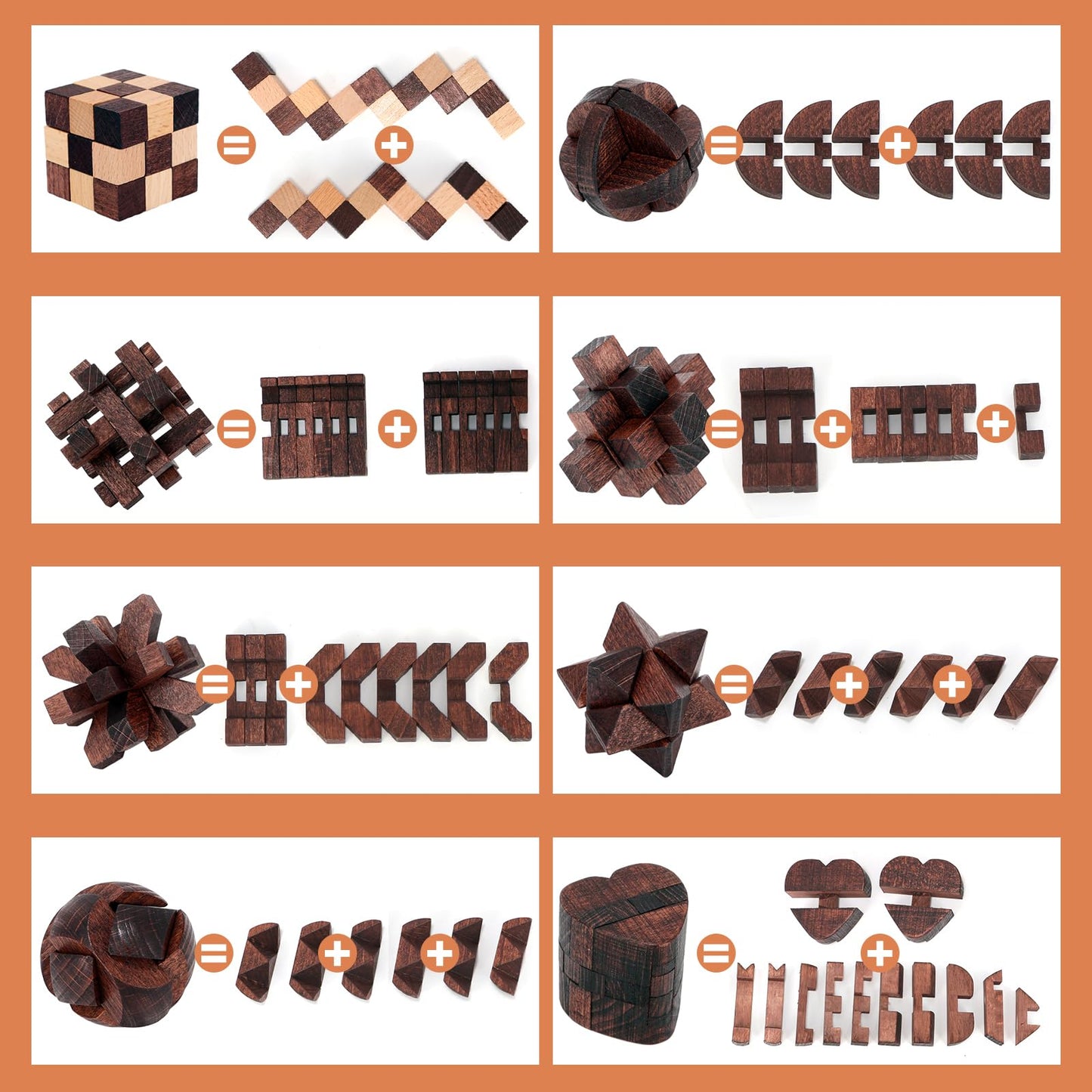 Mytothfy 8-Piece Wooden Brain Teaser Puzzles for Adults & Teens | 3D Interlocking IQ Games