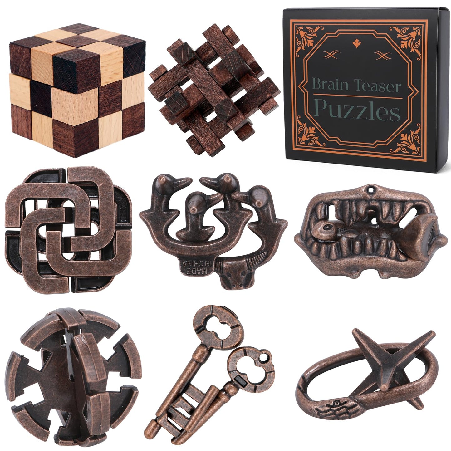 Mytothfy 8 Pcs Brain Teaser Puzzles – Wooden 3D Interlocking IQ Toys for Adults & Teens