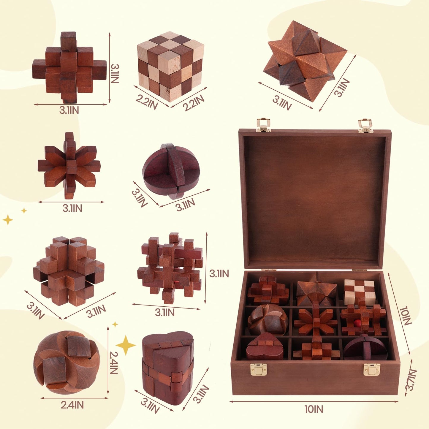 Mytothfy Wooden Brain Teaser Puzzles for Adults | 3D Interlocking Box Set