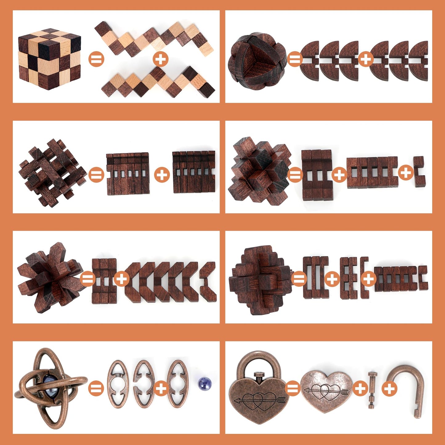 Mytothfy 8 Pcs Brain Teaser Puzzles for Adults & Teens – Wooden & Metal 3D Interlocking Puzzle Toys