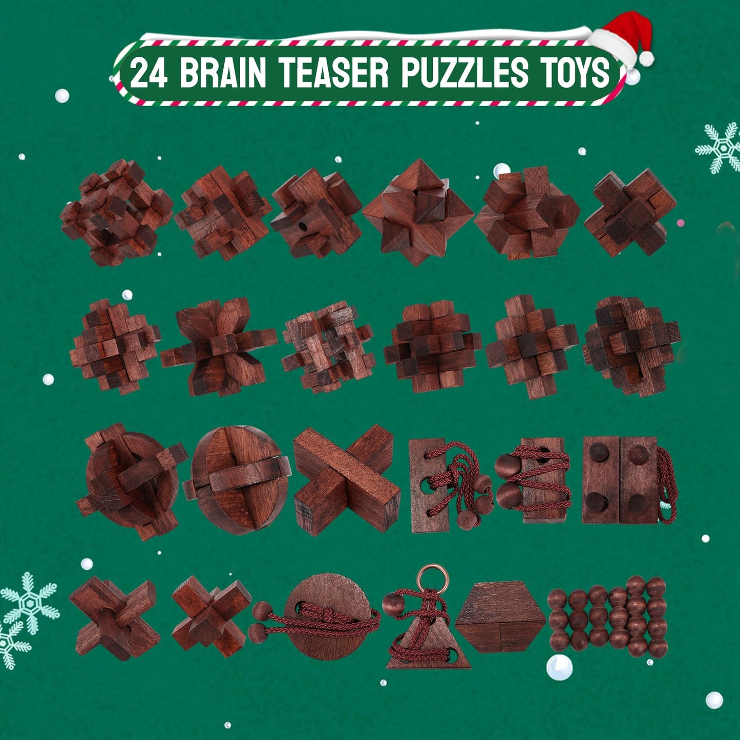 Mytothfy 24 Pcs Brain Teaser Puzzles for Adults & Teens – Wooden 3D Interlocking Puzzle Game