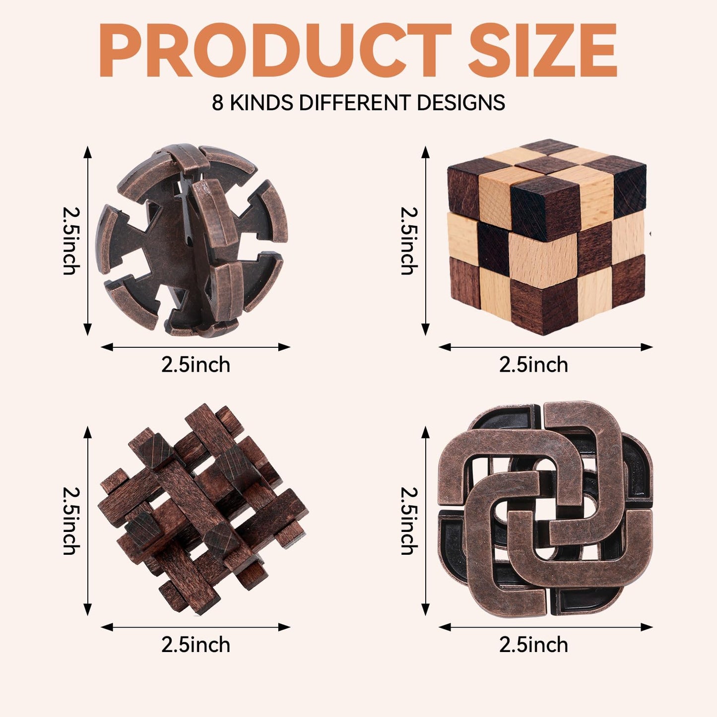 Mytothfy 8 Pcs Brain Teaser Puzzles – Wooden 3D Interlocking IQ Toys for Adults & Teens