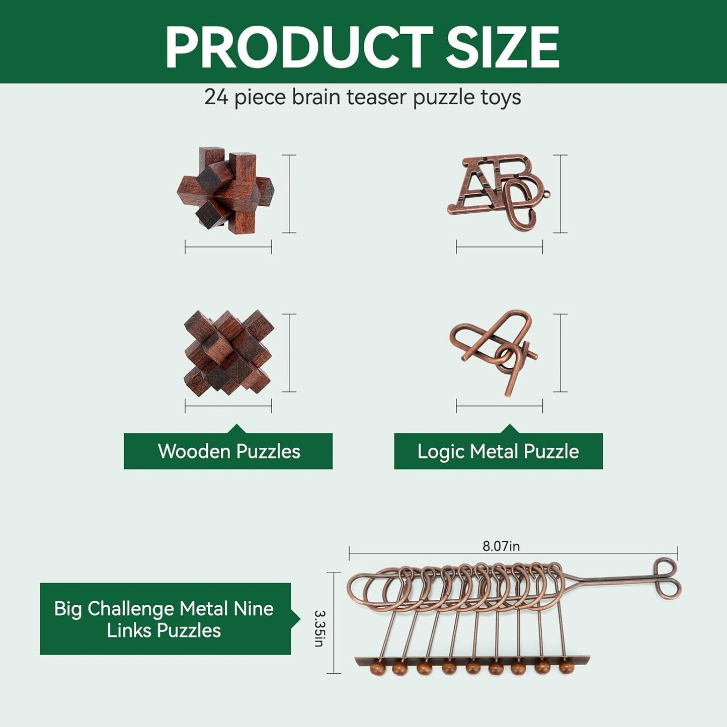 Mytothfy 24 Pcs Brain Teaser Puzzles for Adults – 3D Wood & Metal Interlocking Set