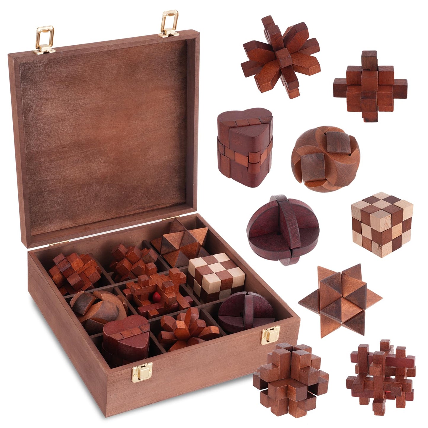 Mytothfy Wooden Brain Teaser Puzzles for Adults | 3D Interlocking Box Set