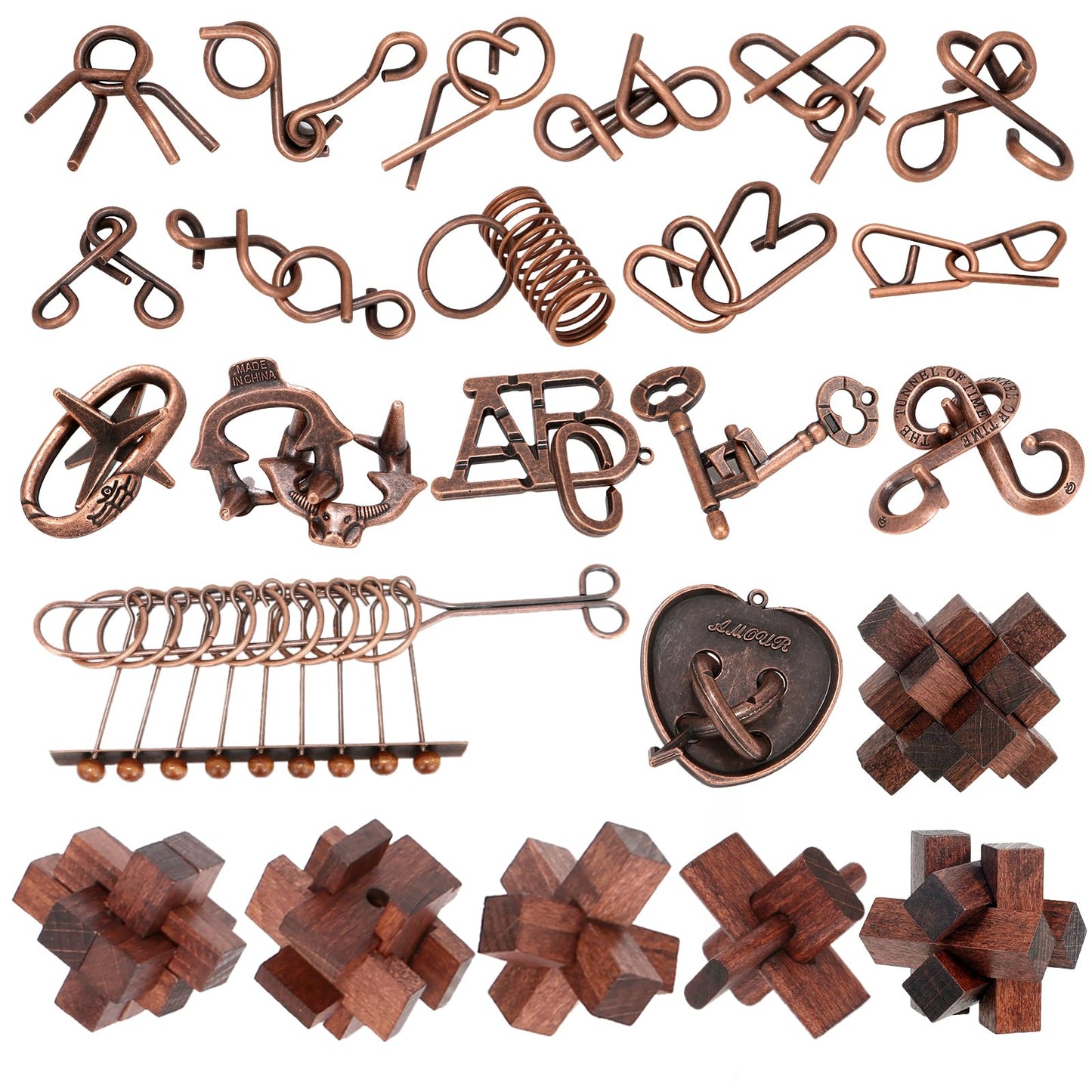 Mytothfy 24 Pcs Brain Teaser Puzzles for Adults – 3D Wood & Metal Interlocking Set