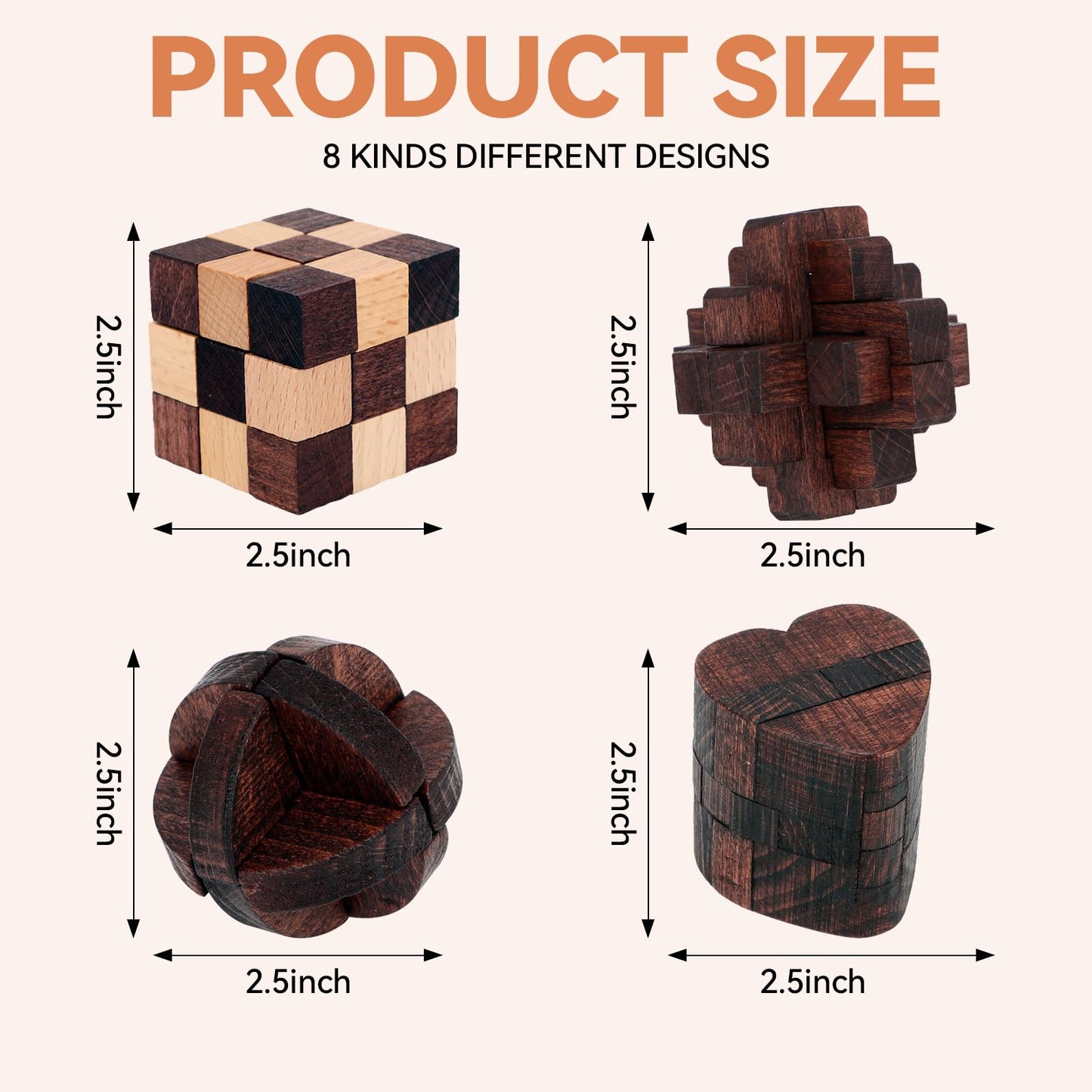 Mytothfy 8-Piece Wooden Brain Teaser Puzzles for Adults & Teens | 3D Interlocking IQ Games