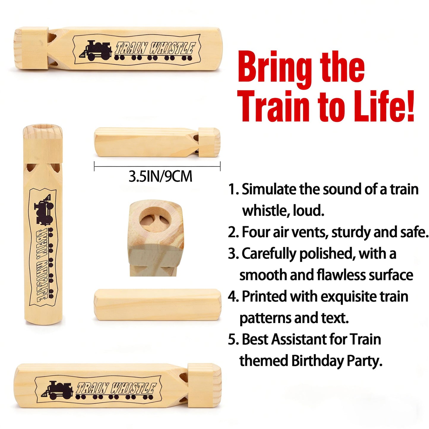 MYUBWTF Solid Wood Train Whistle – 4-Tone Noisemaker Toy for Kids, Parties & Classroom