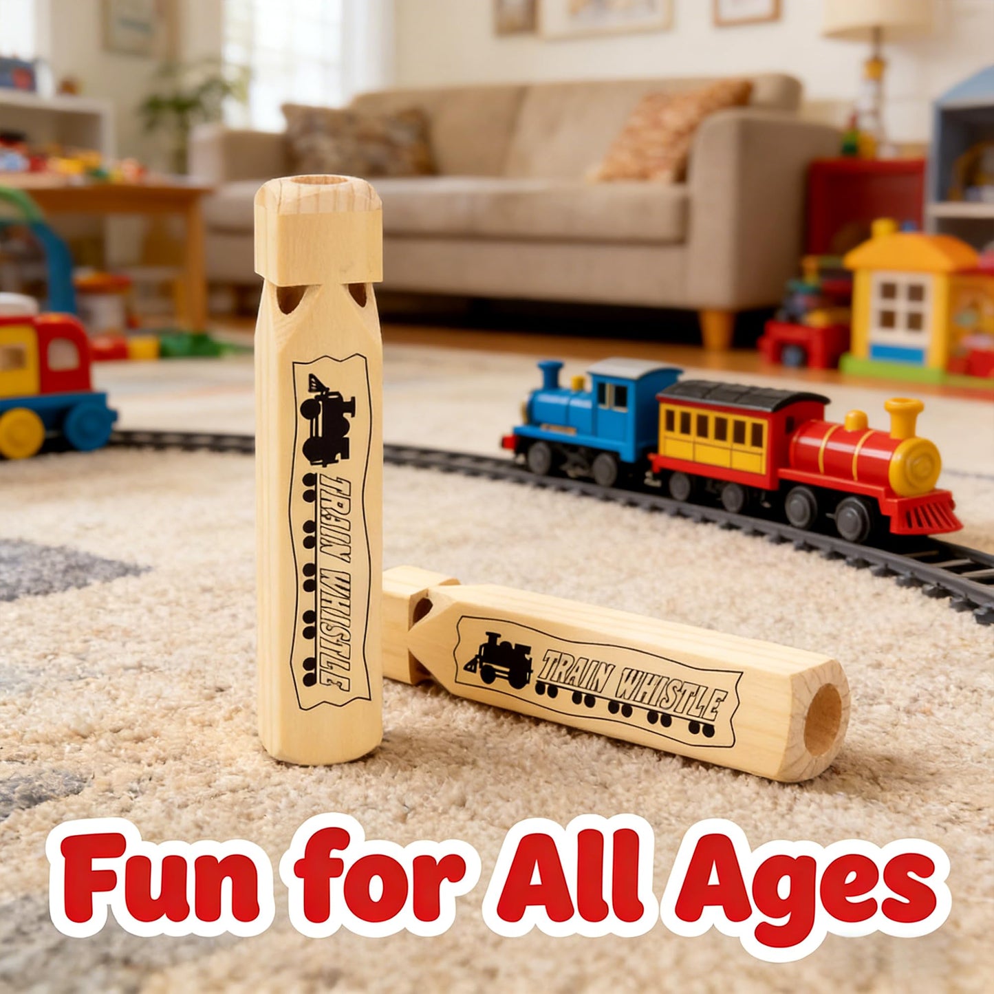 MYUBWTF Solid Wood Train Whistle – 4-Tone Noisemaker Toy for Kids, Parties & Classroom