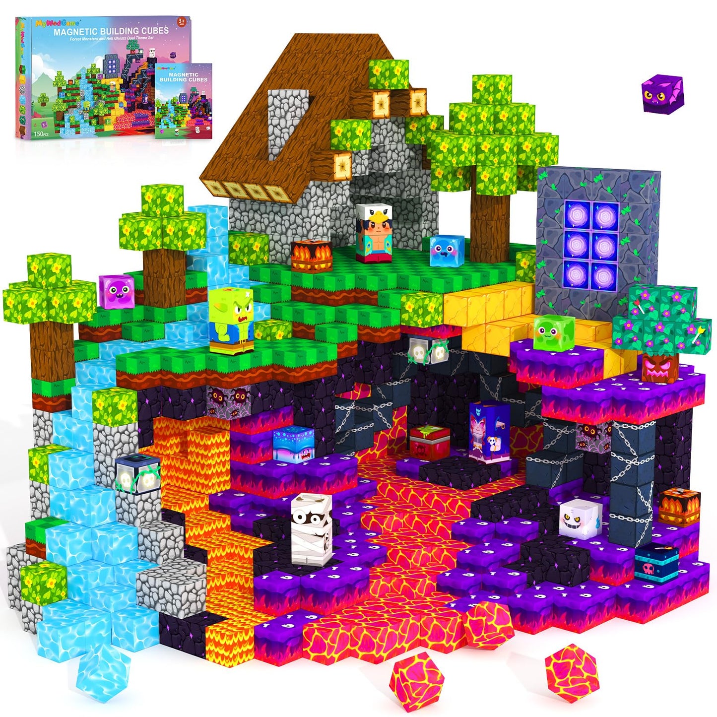 MyWodGame Magnetic Blocks – 150-Piece Building Toys for Kids 3+ | Forest Monsters & Ghosts Theme