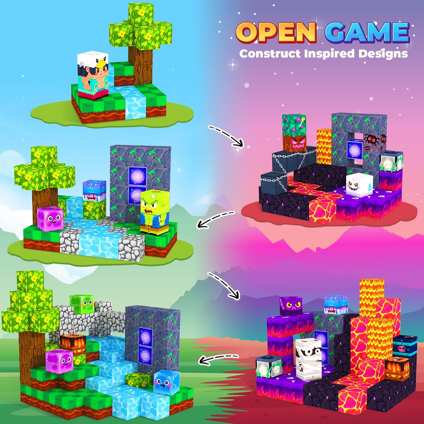 MyWodGame Magnetic Blocks – 150-Piece Building Toys for Kids 3+ | Forest Monsters & Ghosts Theme