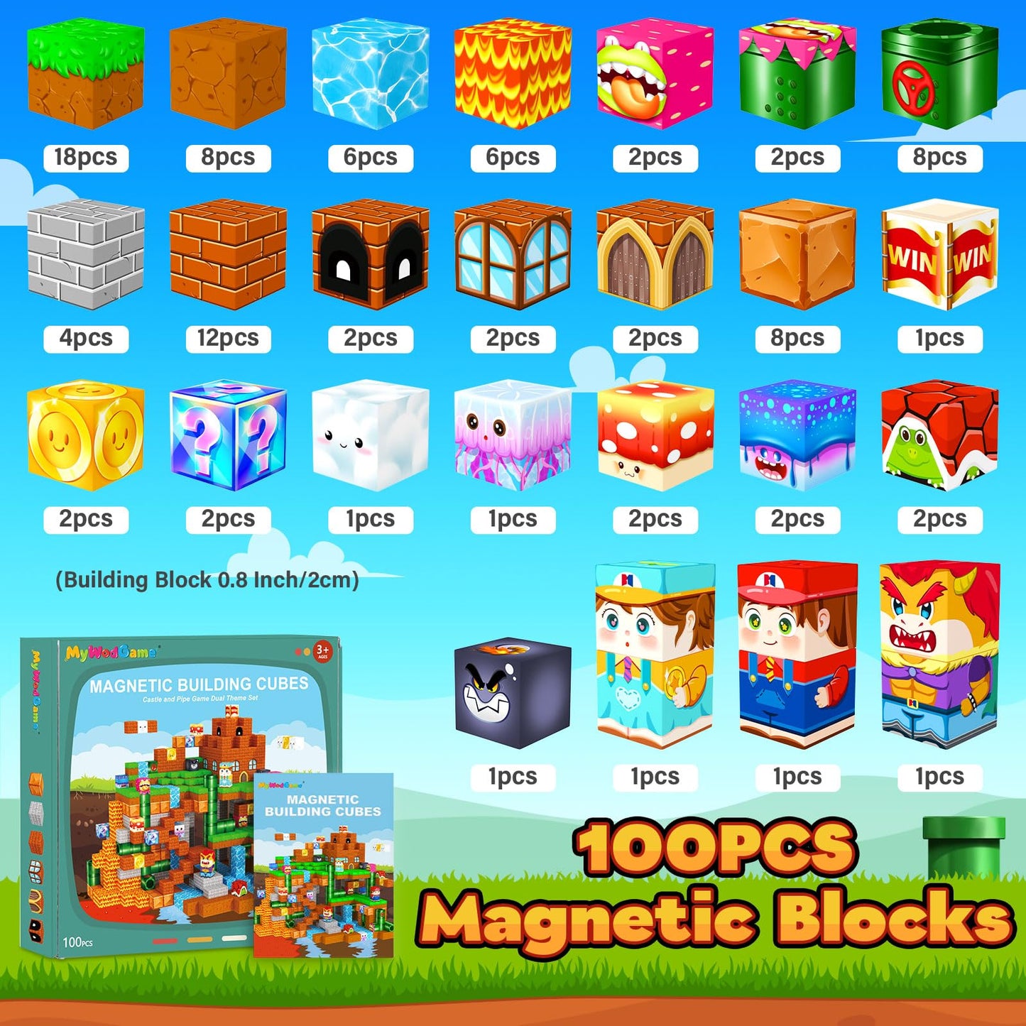 MyWodGame Magnetic Blocks – Montessori Magnetic Building Cubes for Kids (100 Pcs)