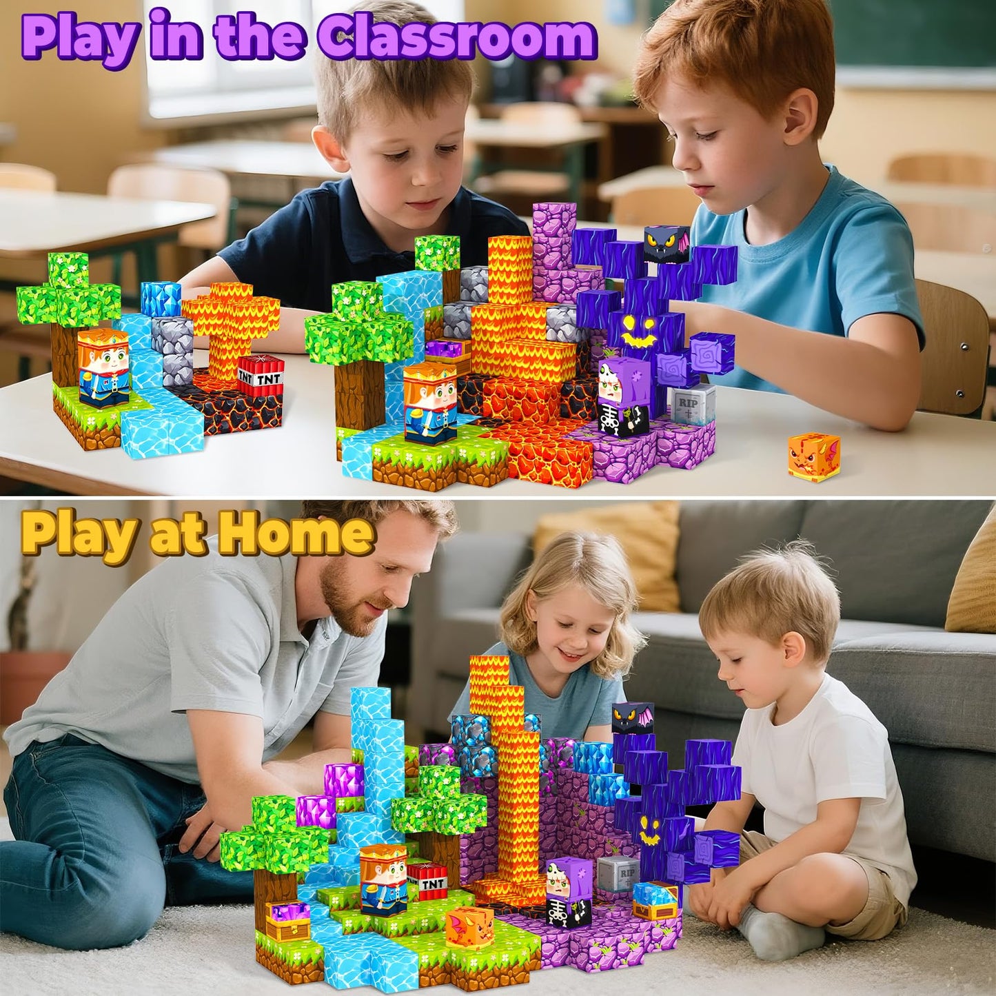 MyWodGame Magnetic Blocks – 100 PCS Forest & Volcano Set for Kids