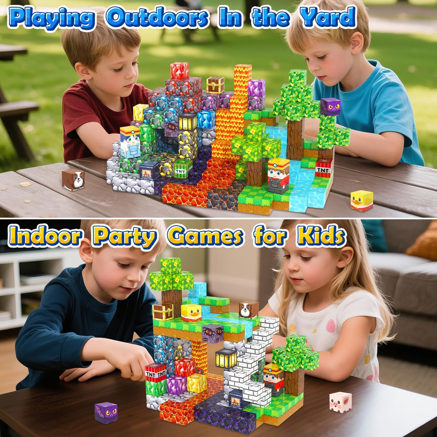 MyWodGame 150PCS Magnetic Blocks – Forest, Mine & Stone House Themes | Educational Toy for Kids 3+