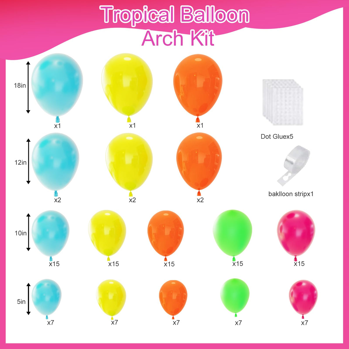 MYXTDAY Tropical Balloon Arch Garland Kit – 119 Pcs Rainbow Hawaii Balloons for Parties, Backdrops