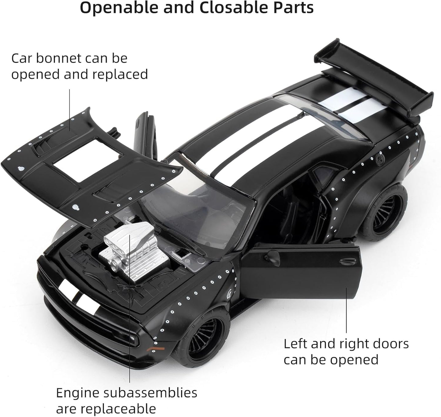 Mzexoma Hellcat DIY Disassembly Toy Car 1:36 Dodge Challenger SRT – STEM Building Kit for Kids 3+ (Black)
