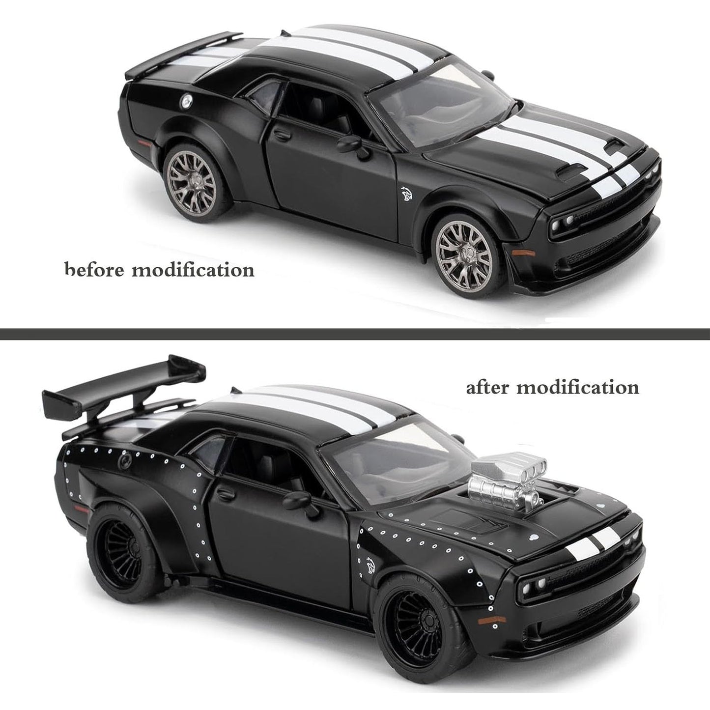 Mzexoma Hellcat DIY Disassembly Toy Car 1:36 Dodge Challenger SRT – STEM Building Kit for Kids 3+ (Black)