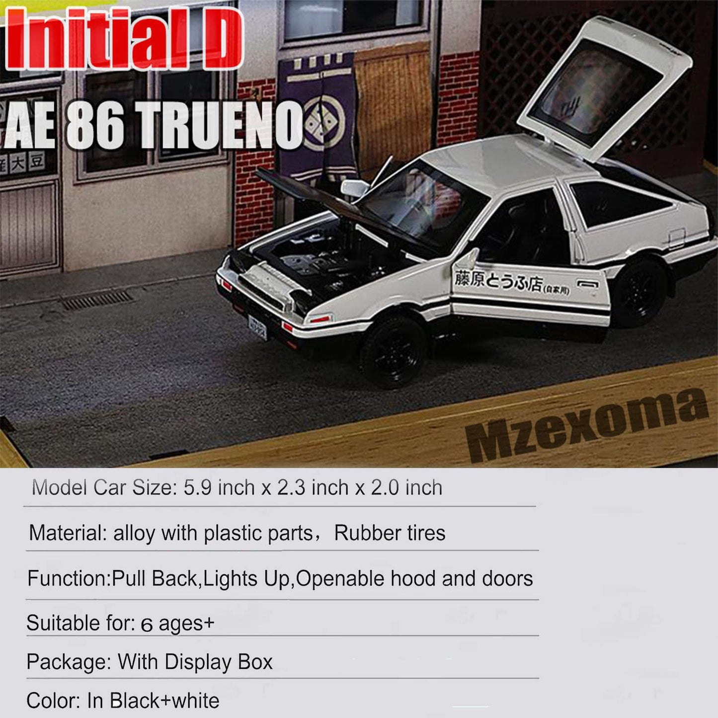 Mzexoma Initial D Trueno AE86 Diecast Car Model 1:32 Scale, Pull-Back Toy – Black-Type A