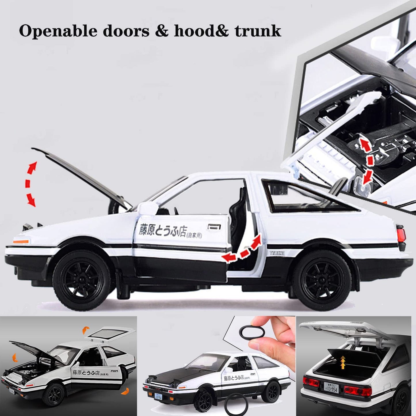 Mzexoma Initial D Trueno AE86 Diecast Car Model 1:32 Scale, Pull-Back Toy – Black-Type A