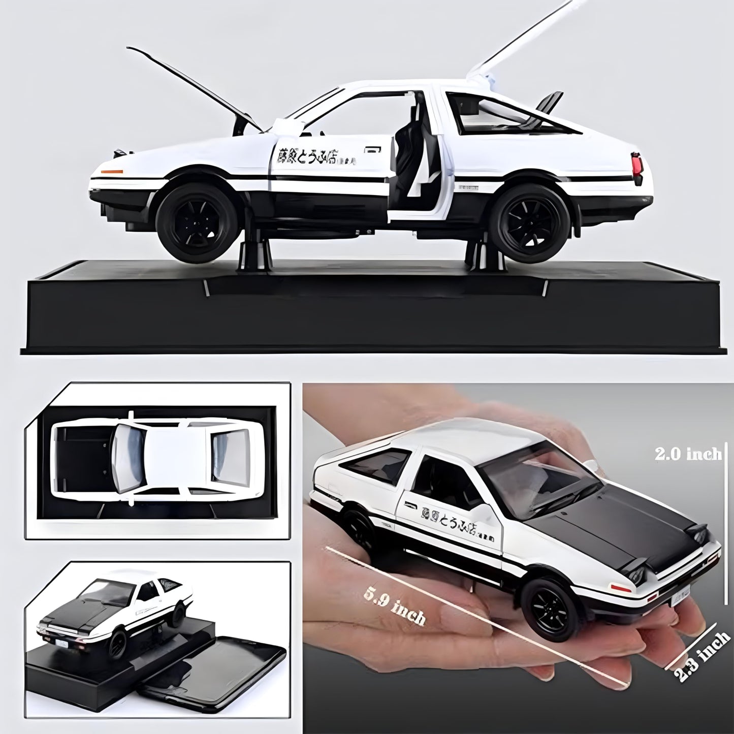 Mzexoma Initial D Trueno AE86 Diecast Car Model 1:32 Scale, Pull-Back Toy – Black-Type A