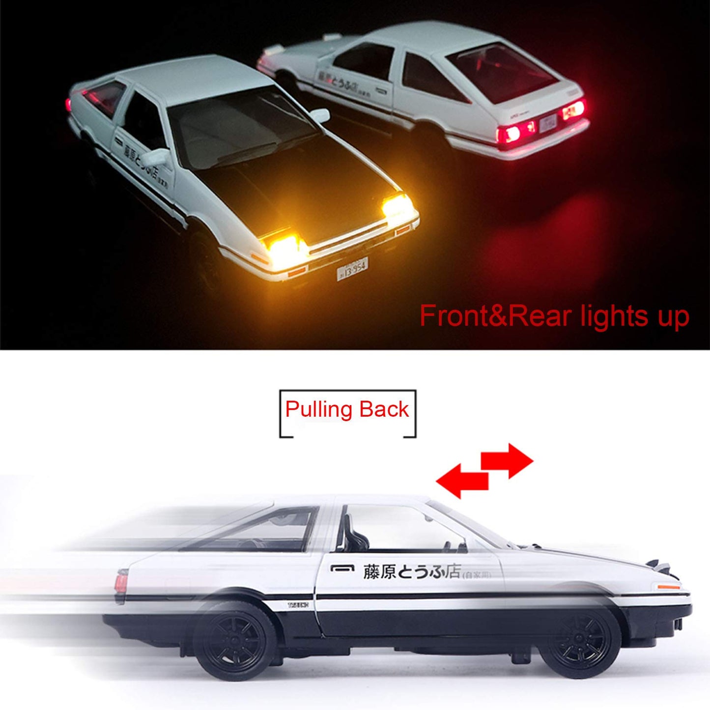 Mzexoma Initial D Trueno AE86 Diecast Car Model 1:32 Scale, Pull-Back Toy – Black-Type A