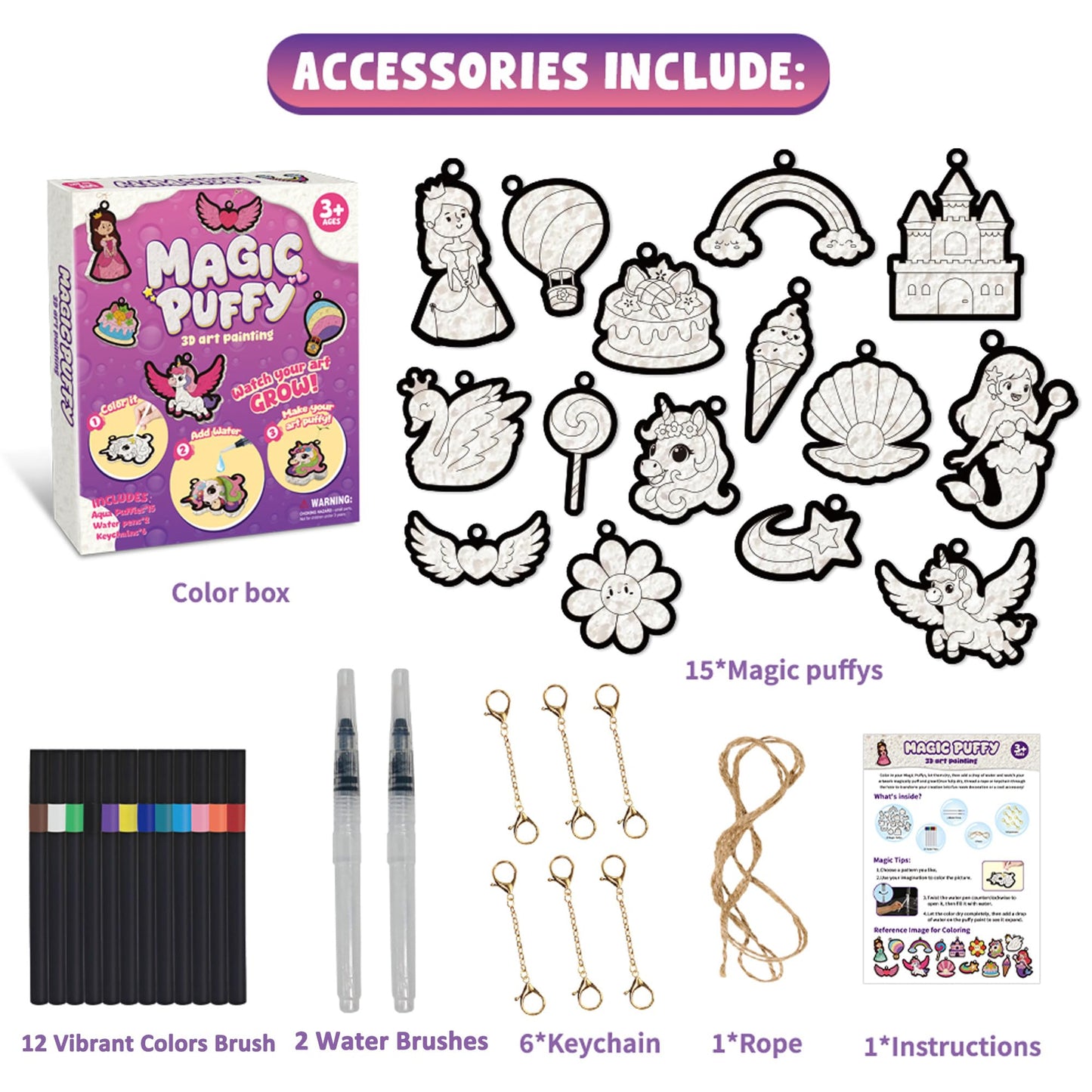 MZYTOZA 3D Art Kit Aqua Puffs – Princesses & Unicorns, Mess-Free Kids Craft