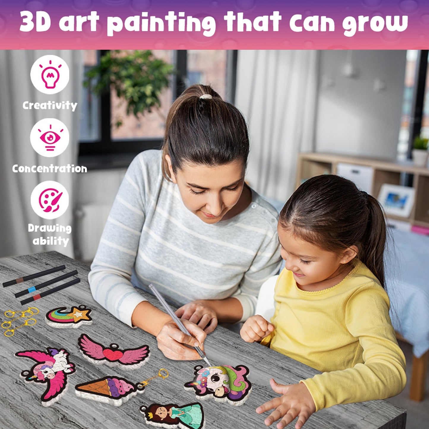 MZYTOZA 3D Art Kit Aqua Puffs – Princesses & Unicorns, Mess-Free Kids Craft