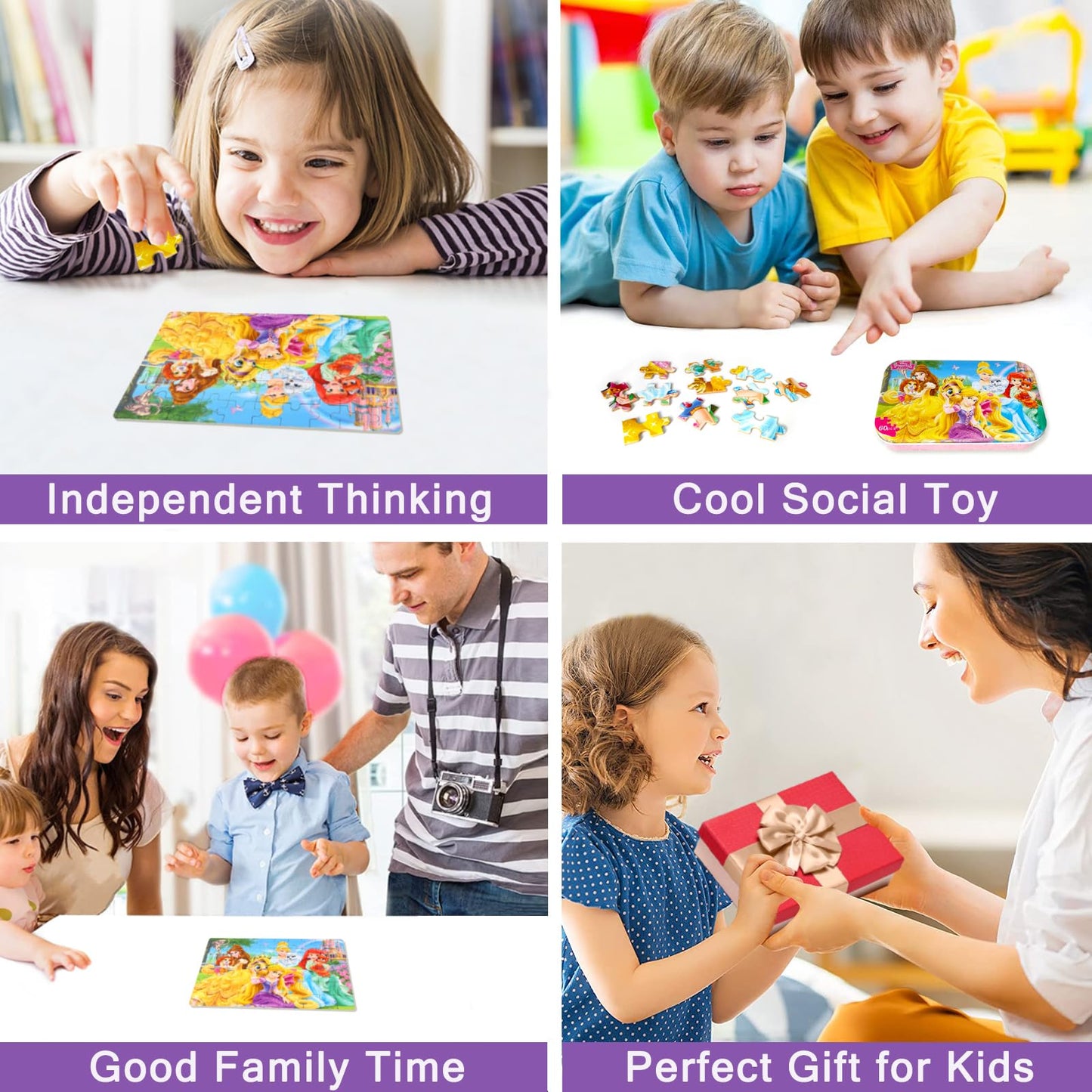 MZZOTOY Princess Puzzles - 60-Piece Educational Jigsaws for Kids 4-8 in Metal Box