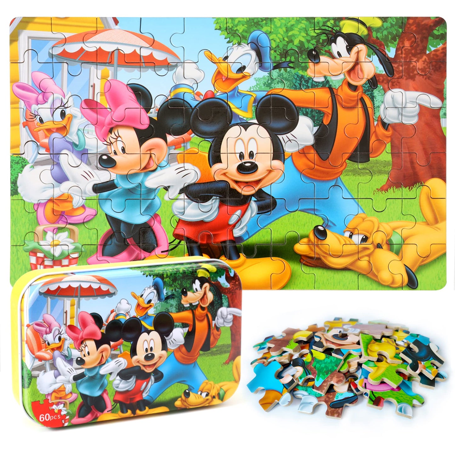 MZZOTOY 60-Piece Puzzles for Kids Ages 3-8 in a Metal Box – Educational Jigsaw Toys