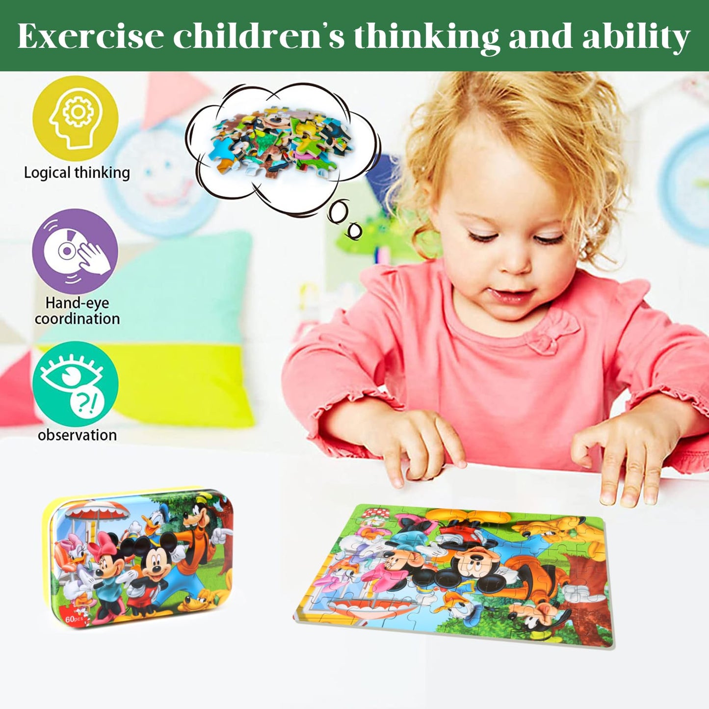 MZZOTOY 60-Piece Puzzles for Kids Ages 3-8 in a Metal Box – Educational Jigsaw Toys