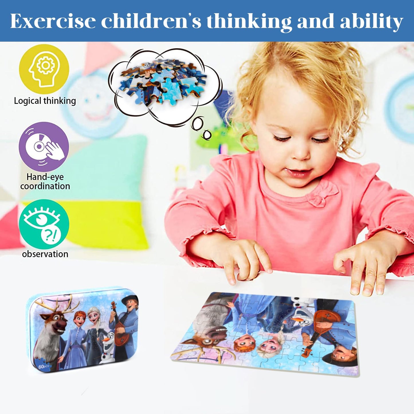 MZZOTOY 60-Piece Puzzles for Kids 3-8 in Metal Box – Educational Jigsaw Toys Gift