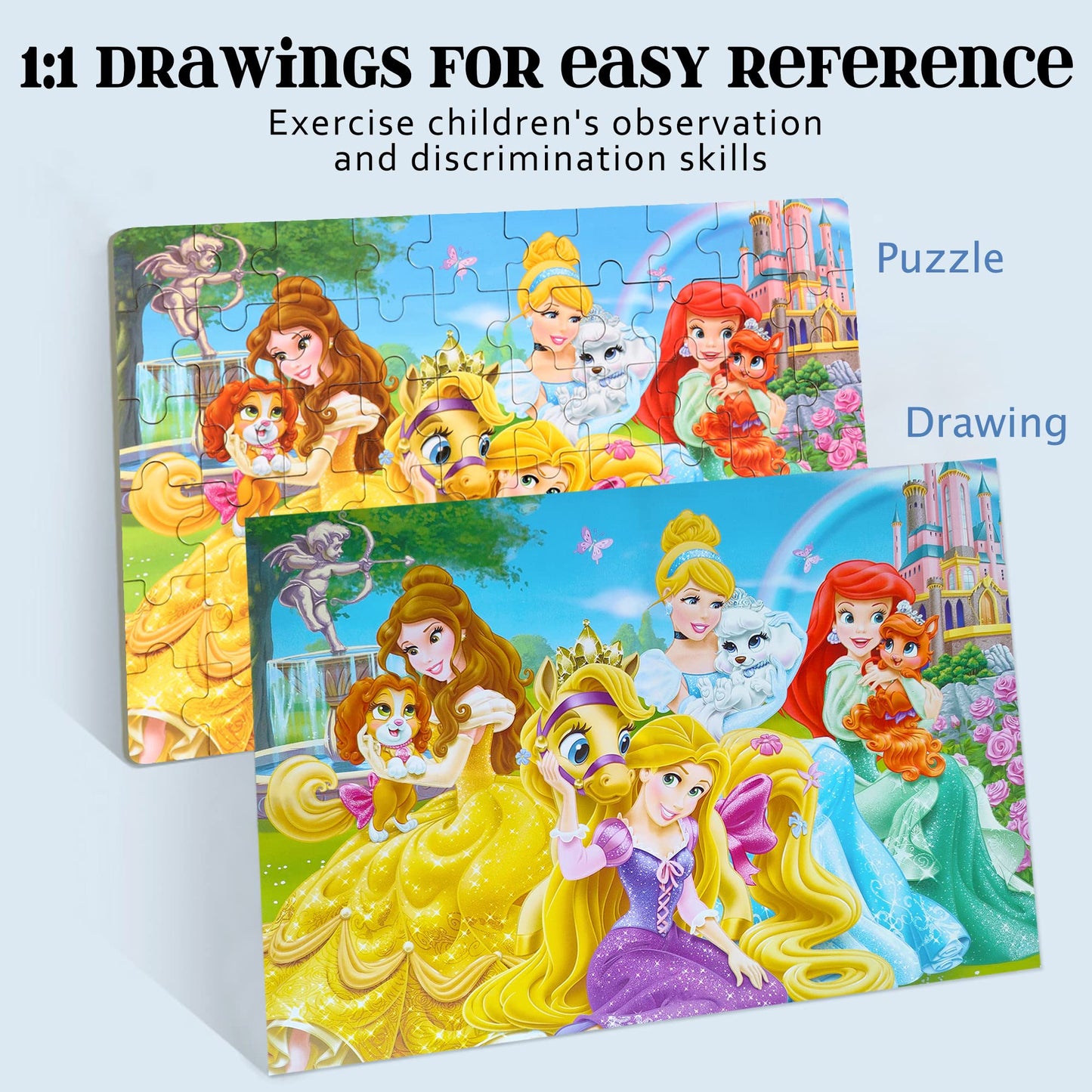 MZZOTOY Princess Puzzles - 60-Piece Educational Jigsaws for Kids 4-8 in Metal Box