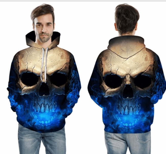 Blue Laser 3D Skull Hoodie