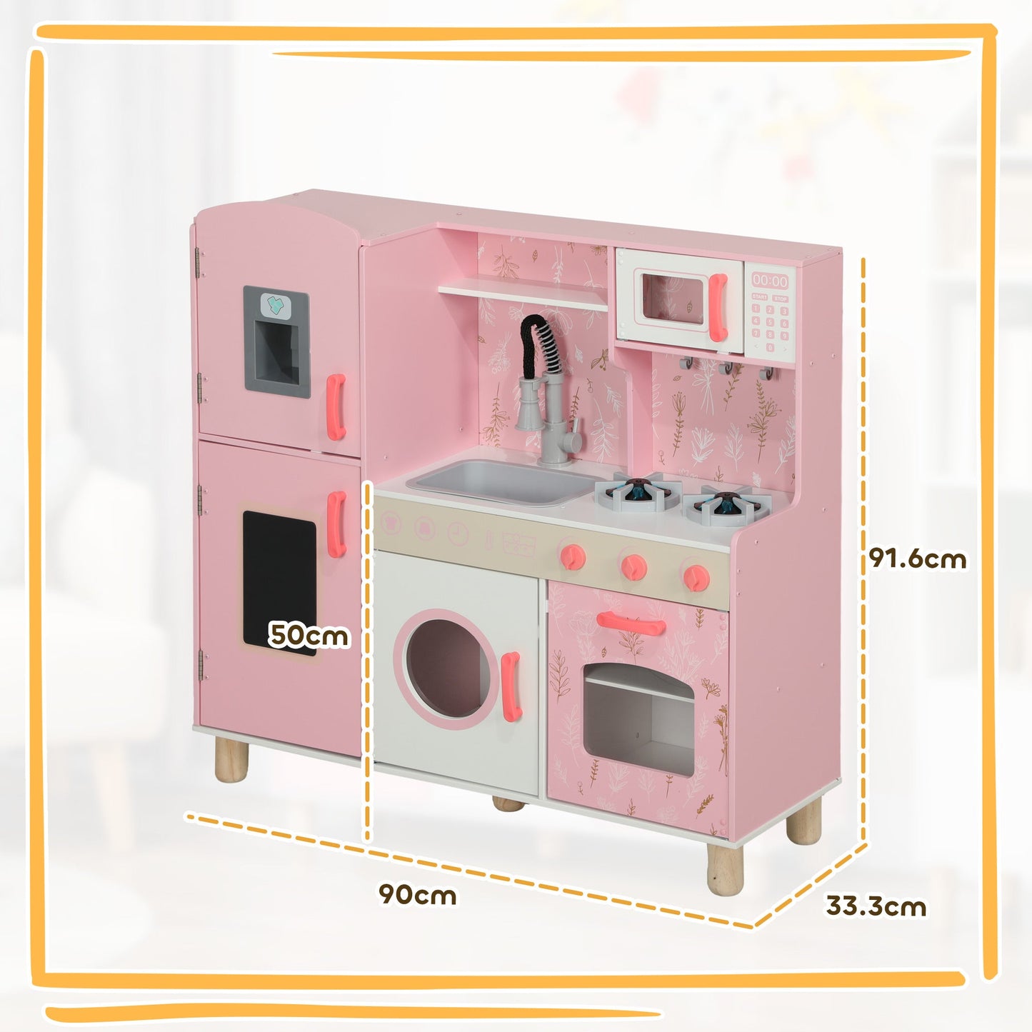 AIYAPLAY Play Kitchen Kids Kitchen Set with Lights and Sounds - Pink
