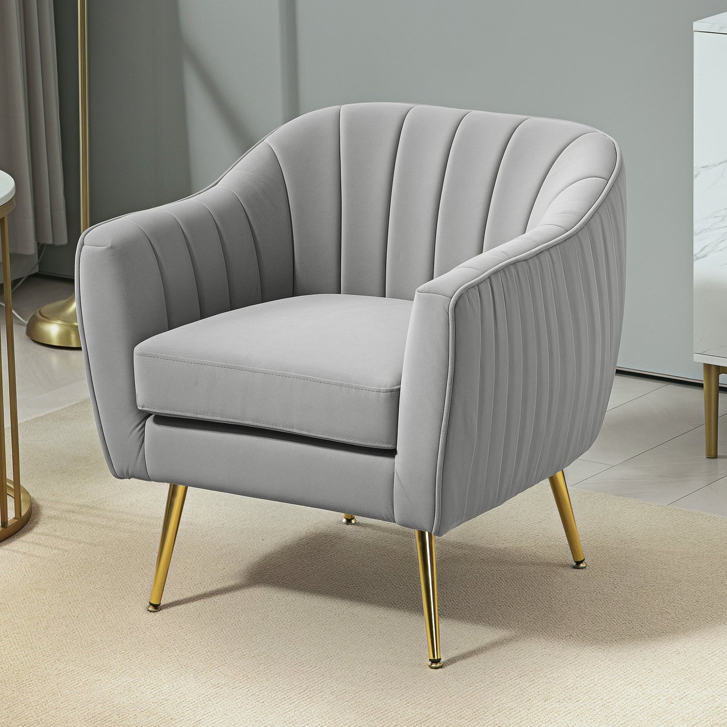 HOMCOM Velvet-Look Shell Shaped Chair with Thick Padded Seat, Grey